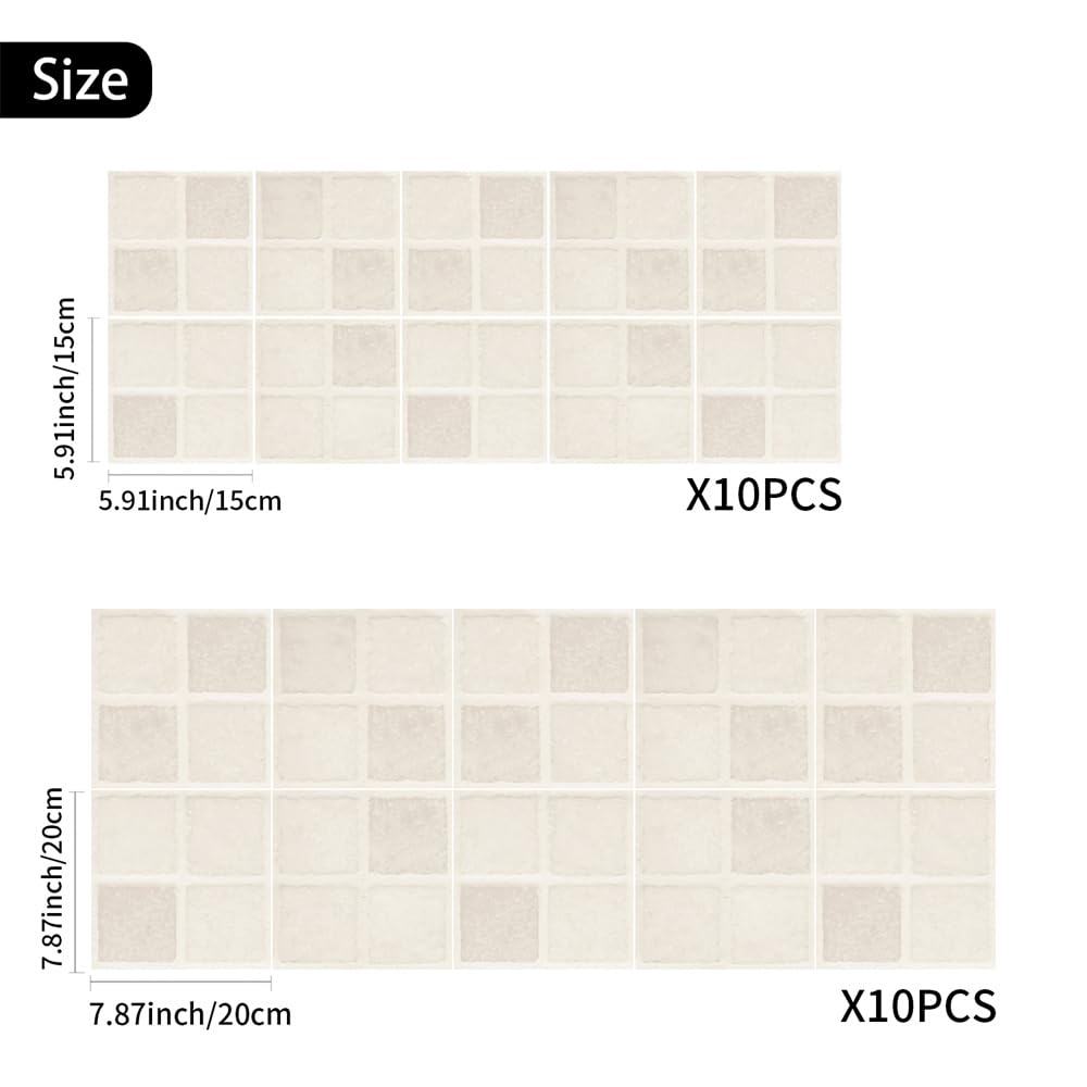 Mattonelle Adesive 20X20 Beige Adesivi Per Piastrelle,Pvc Autoadesivo Resistente Al Calore Impermeabile Piastrelle,Piastrelle Da Bagno, Decorazione Domestica(25Pcs)