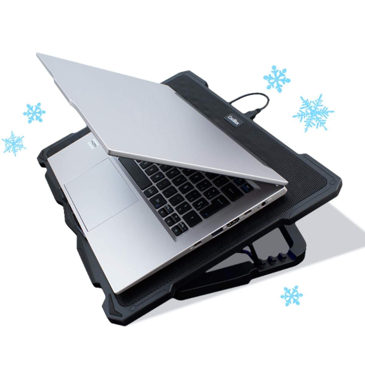 CoolBox Base de Refroidissement Portable 17,3" 5 Ventilateurs Silencieux LED Régulateur de Vitesse Support Réglable 4 Positions USB Noir