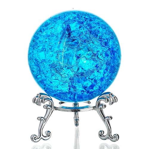 Plus-papéis de bola de vidro de 60 mm, bola de cristal com suporte, adorno de bola de cristal para o Natal, decoração de casa (azul)