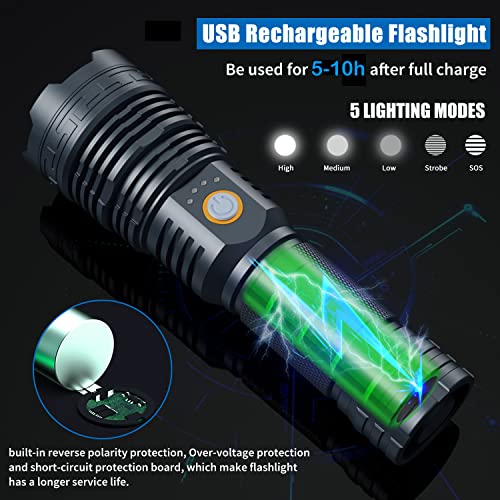 Flashlight High Lumens Rechargeable, 90000 Lumens Super Bright Tactical Flashlights with Battery, 5 Modes, IPX6… - Image 4
