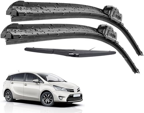 Juego de limpiaparabrisas delantero y trasero compatible con Toyota Verso 2009-2019 parabrisas ventana 26 + 16 + 12 pulgadas