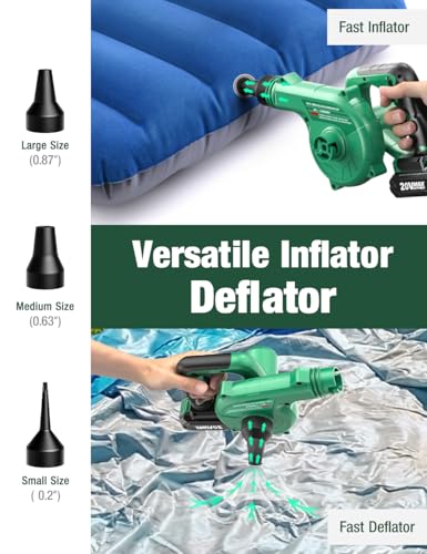 Image of K I M O. Cordless Leaf Blower Vacuum Combo, 3 Nozzles&3 Modes for Inflation & Deflation, 20000RPM 150MPH Variable High Speed, 20Inch Extended Tube, 2 Pack 20V Battery Powered Leaf Blower for Lawn Care