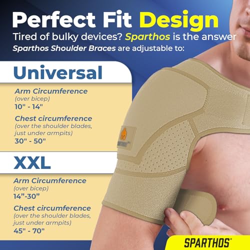 Image of Sparthos Shoulder Brace - Support Sleeve for Torn Rotator Cuff, AC Joint Pain Relief - Arm Stability Strap Wrap - Fits Bicep 14-30 in, Left or Right, Men & Women - Measure Before Purchase - Beige-XXL