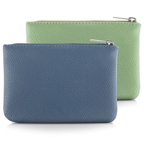 Simarro 2 Portamonete con Motivo Litchi, Portatile con Cerniera in PU Mini Portamonete per Donne Carte di Credito, Documenti, Chiavi, Auricolari, Rossetti, Organizer Blu+Verde Chiaro