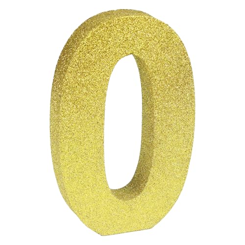 PULO CP Mfg 3D Glitter Table Number “0” Table Centerpiece Decoration for Theme Birthday Party Supplies, 1 PC Gold