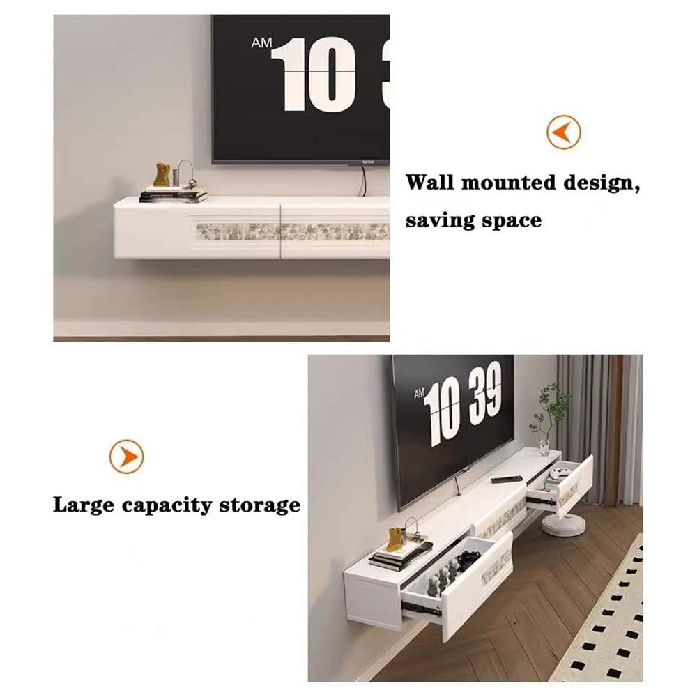 Soporte flotante de pared para TV para sala de estar, unidad de TV montada en la pared de 70.8 pulgadas con almacenamiento, moderno armario de TV flotante blanco con decoración de carcasa