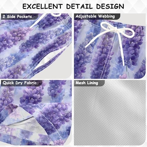 Pigsaly Boys Swim Trunks Lavender Gradient Flashing Glitter Boys Board Shorts Swimsuit Swimwear Summer Bathing Suit 5T3