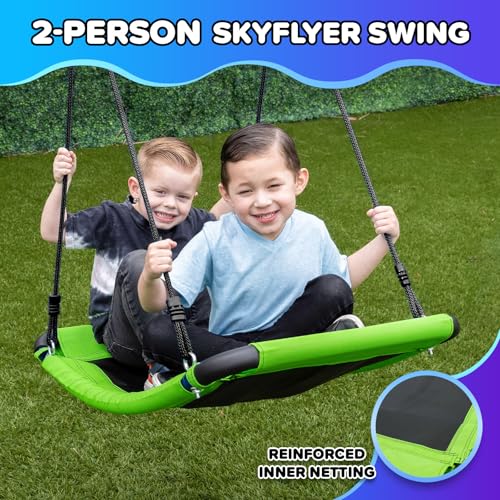 Sportspower Swing & Fly Metal Swing Set with 2 Sling Swings & 2-Person Skyflyer Swing, Heavy-Duty 2\" Steel Frame, Outdoor Playset for Kids, Bonus 4-Piece Anchor Kit - Thumbnail 5
