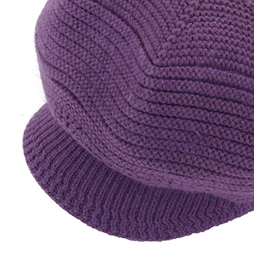 Women's Winter Hat Slouchy Cable Knit Visor Crochet Beanie Hats Warm Snow Ski Skull Cap With Brim Dark Purple #TOP5