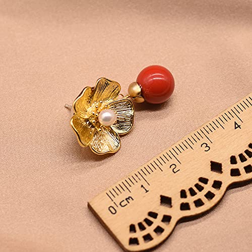 SALAN Pendientes Colgantes De Plata De Calcedonia Roja Natural S925 para Mujer, Pendiente De Perlas De Agua Dulce, Joyería Fina