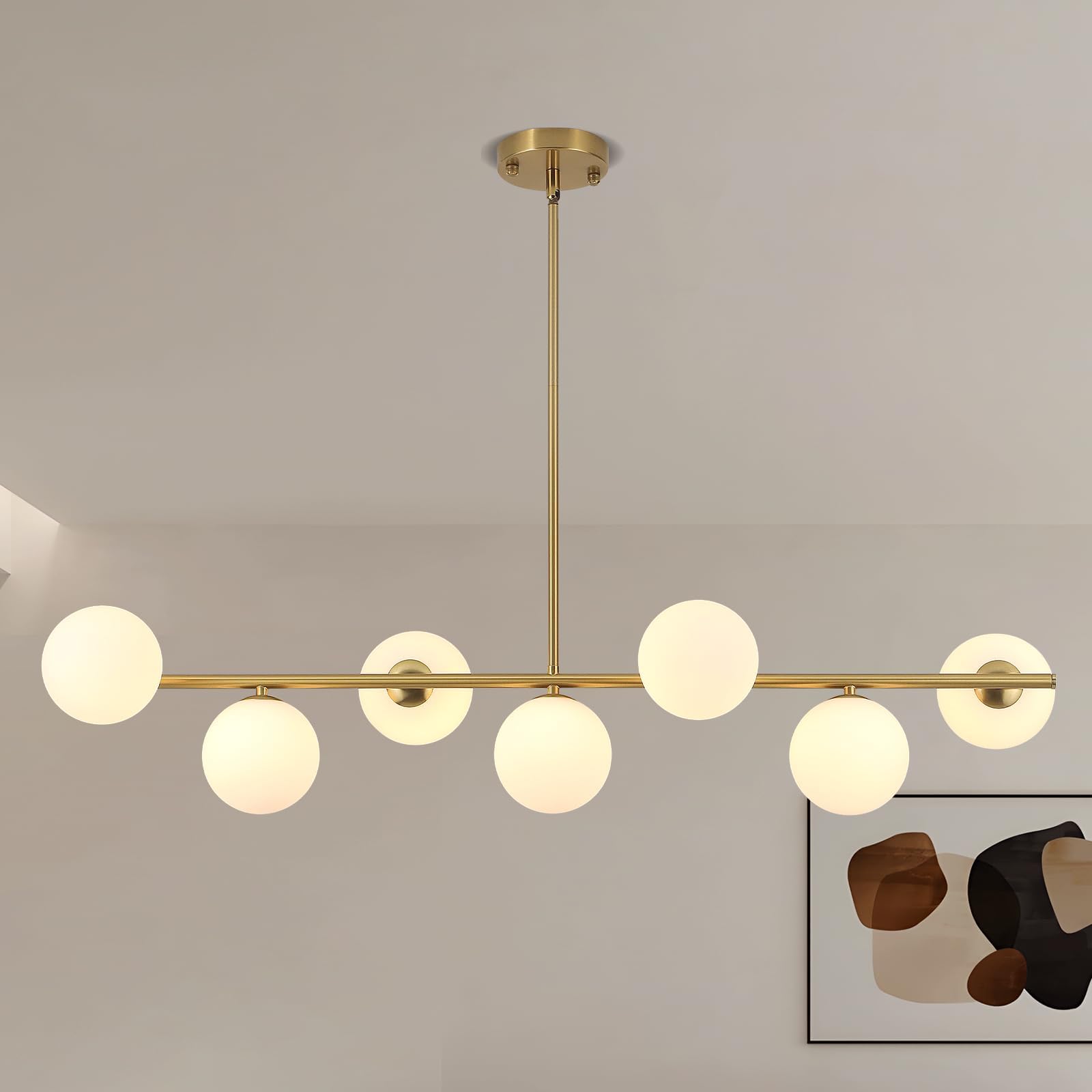 Moderne Pendelleuchte Wohnzimmer Gold,7 WeißE KugelföRmige Glas Lampenschirme Kronleuchter,HäNgeleuchte Zur Dekoration Des Schlafzimmer,Esszimmerlampe,G9 Fassung Esstischlampe,Hotel,KüChe
