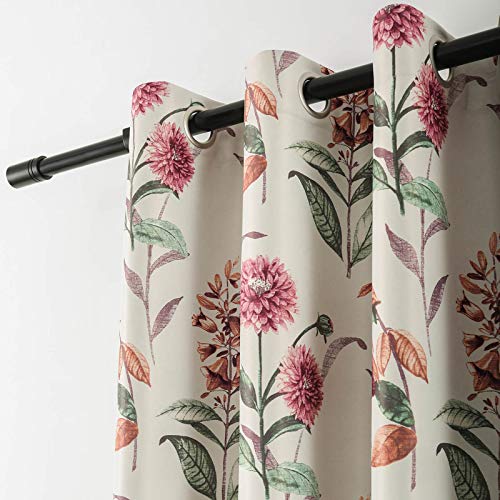 Leeva Window Treatment Curtains for Studio, Modern Red Floral Print Pattern Light Blocking Blackout Windows Curtain for Living Room, 52x84, Set of 2 - Thumbnail 4