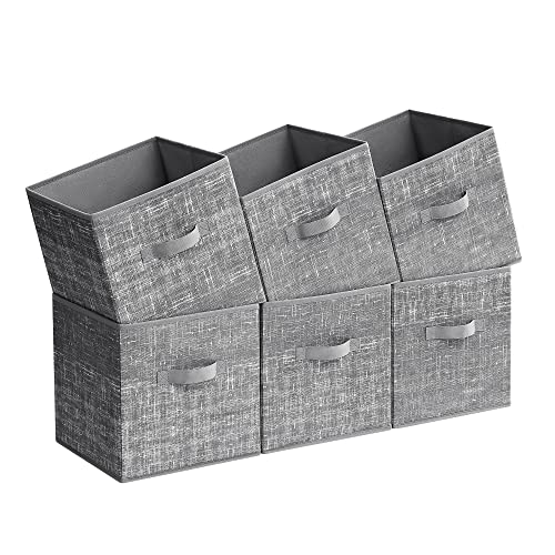 SONGMICS Storage Cubes, 11.8-Inch Non-Woven Fabric Bins with Double Handles, Set of 6, Closet Organizers for Shelves, Foldable, for Clothes, Cattail Gray UROB030G01 Cattail Gray 11.8"L x 11.