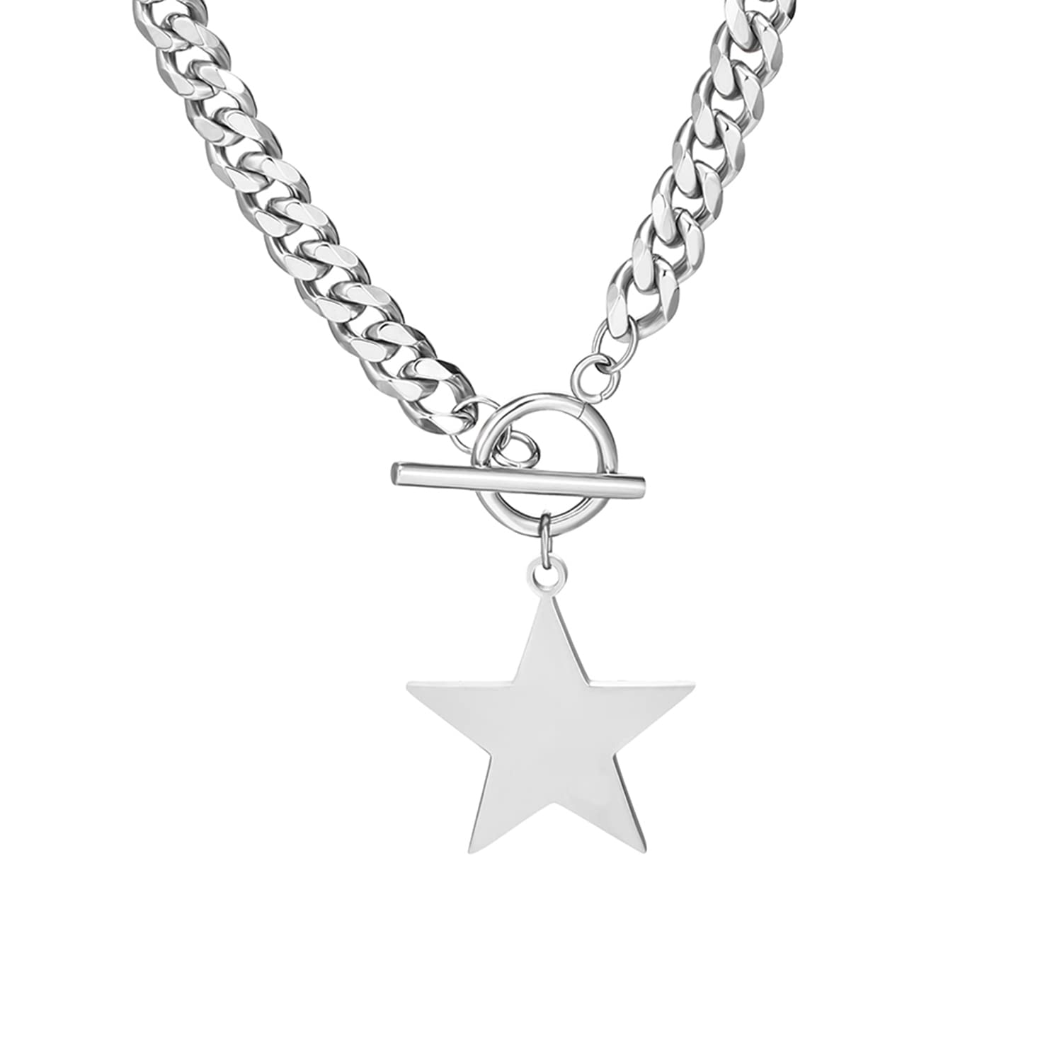MIFYNNSilver Star Cuban Link Necklace Fashion Style Star Necklaces for Women, Silver Necklace for Women to Surprise Friends And Relatives, Friendship Necklace is Also the Best Birthday Gift