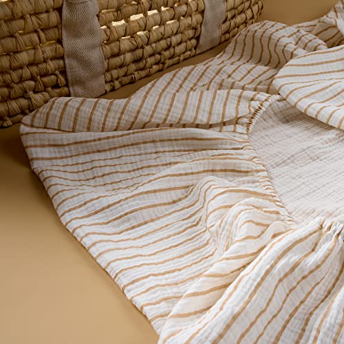 Image of Meracorallo Muslin Pack and Play Fitted Sheet, 100% Cotton, Neutral Stripe