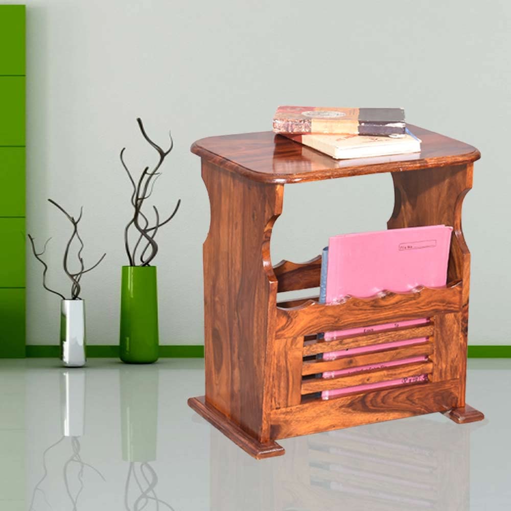 amd arts Sheesham Wood Magazine Rack with Storage for Living Room Side End Table Newspaper Rack (Teak Finish)-picture-16
