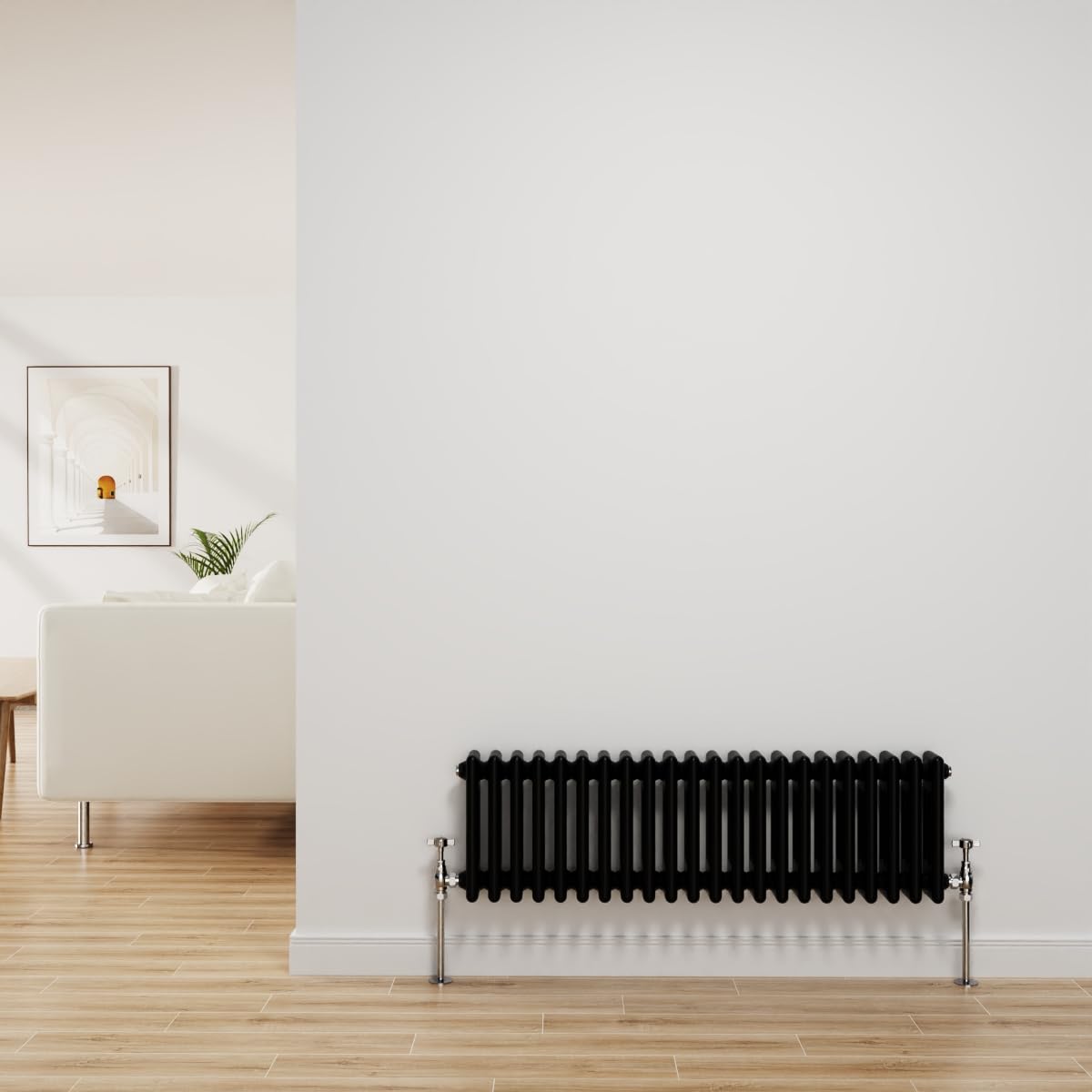 NRG Traditional Radiator Black Cast Iron 3 Column Horizontal Central Heating Bathroom Radiators 300x1012mm