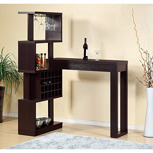 HomeRoots Well- Designed Bar Table with Wall Unit with Wine Racks, Brown