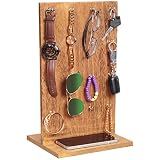 BELLE VOUS 2-Seitiger Drehbarer Schmuck Ständer Holz - Schmuck Halter für den Tisch - 16 Haken auf jeder Seite - Jewelry Holder für Halsketten, Armbänder, Ringe, Uhren und Ohrringe