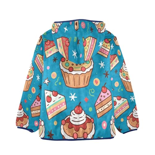Cakes and Slices Pattern Print Toddler Fleece Jacket Girl Boys Hooded Fleece Jacket Coat Warm Outwear Zip-up 3-10T2