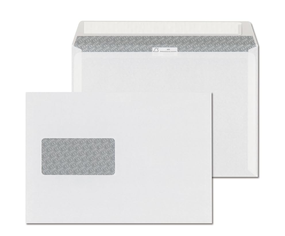 ÖKI Kuvert C5, 500 Stück, Briefumschlag mit Haftstreifen, Fenster links, 162x229 mm, 90g, weiß