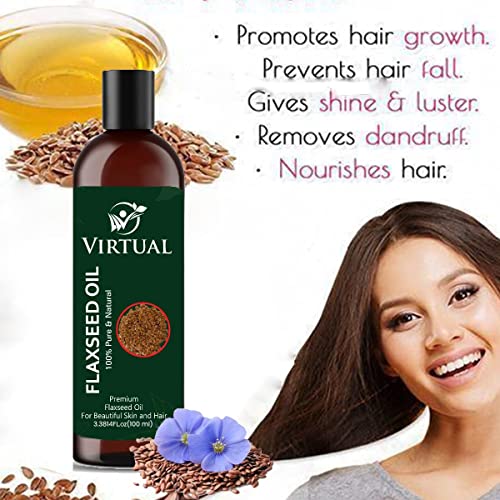 Image of VIRTUAL 100% Pure Flaxseed Oil For Hair, Skin Care & Cold Pressed Natural Oil for Multipurpose Use (100ml)