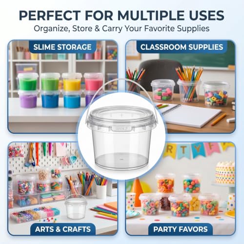 Image of Maxcheck 50 Pcs Containers Bulk with Lids and Handles Clear Plastic Storage Bucket Containers Mini Storage Case for DIY Party Art Craft Pigment Dough Cotton Candy Lotion Small Tools (16oz,Clear)