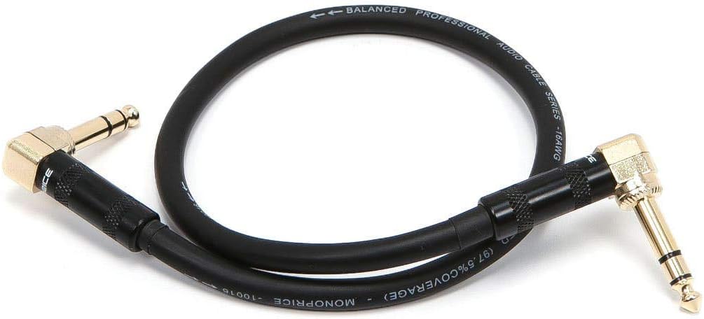 Monoprice 1/4-Inch TRS Male to 1/4-Inch TRS Male Guitar Pedal Patch Cable - 8 Inch - Black, Right Angle Connectors - Premier Series - Image 2