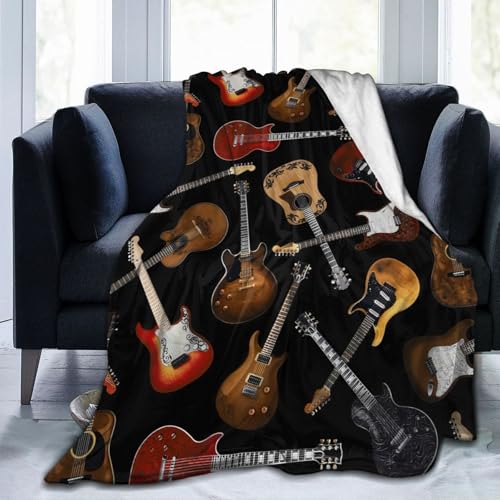 Music Musical Guitar Flannel Throw Blanket Lightweight Soft Warm Bed Throws for Home Couch Room Sofa Office Travel Camping Dorm Decor Adults Kids Gifts 50x40 Inch