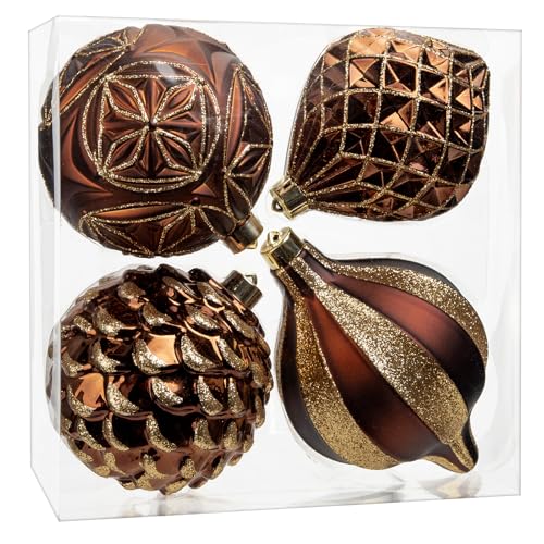 Hollyone 4.7 Inch Large Brown and Gold Christmas Ornaments Bronze...