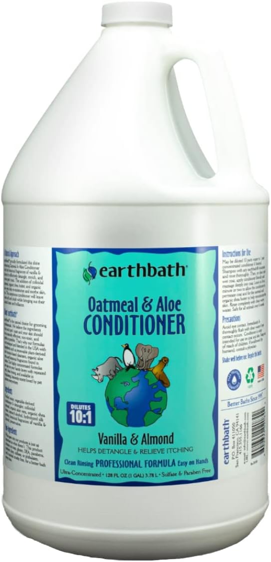 earthbath Oatmeal & Aloe Conditioner - Dog Conditioner for Allergies & Itching, Dry Skin, Helps Detangle & Relieve Itching, Natural Shampoo for Dogs & Cats, Vanilla & Almond, Gallon - 3780ml