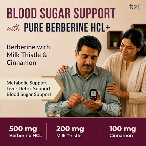 Image of FCN - Berberine HCL 97% Supplement 800mg, Supports Metabolism, Hormonal Balance for Women, Blood Sugar & Cholesterol, w /Milk Thistle & Cin. Clinically Studied, ISO & GMP-Cert, 60 Plant-based Capsules