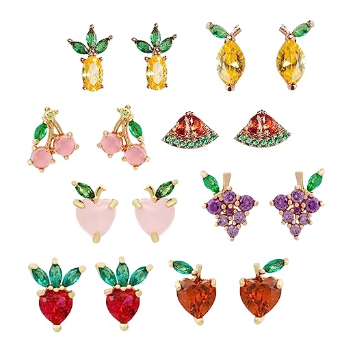 Boucles d'oreilles fruits tropicaux en zircon anti-ternissement lot de 8