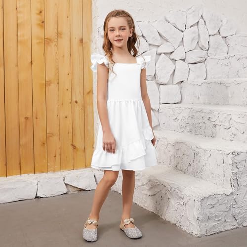 QPANCY Girls Summer Sleeveless Dress Kids Ruffle Sleeve Swing Casual Floral Dresses3