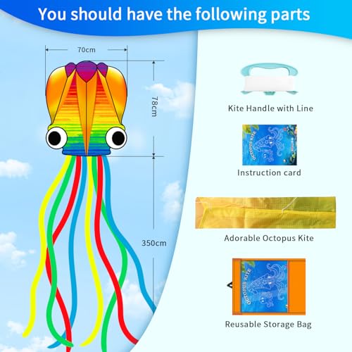 Xida Octopus Kites for Kids and Adults, Easy to Fly Kites for Kids Ages 4-8, 8-12, Large Beach Kite for Outdoor Game and Activities - Thumbnail 6