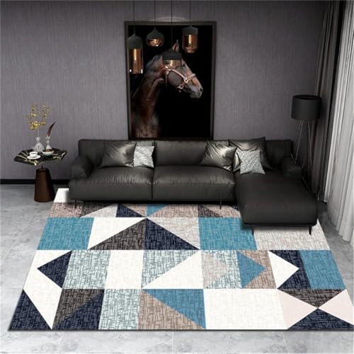 Tapis bleu 120x160cm au design géométrique abstrait moderne et graphique