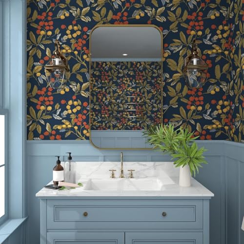 Laatse Navy Blue Floral Wallpaper Peel and Stick, Vintage Contact Paper 17.5" x 118", Dark Leaf Botanical Boho Wall Paper Self Adhesive Waterproof Removable for Room Shelve Cabinet Drawer Table Decor by Laatse - Image 8