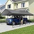 PMEIXU 12x20FT Metal Carport, Heavy Duty Galvanized Steel Carport Canopy with Reinforced 1.0mm Frame & 0.25mm Iron Roof, All-Weather Outdoor Garage Shelter for Pickup Trucks, Boats, Tractors