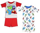 Sesame Street Little Boys' Fuzzy Friends 4-Piece Cotton Pajama Set (4T)