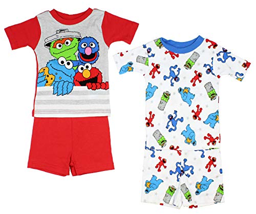 Sesame Street Boys' Baby 4-Piece Cotton Pajama Set, Fuzzy Friends, 12M