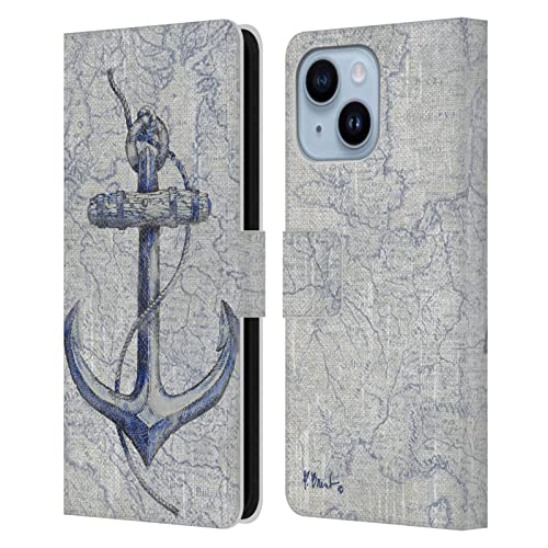 Étui portefeuille cuir iPhone 14 Plus housse protection clapet porte-carte ancre