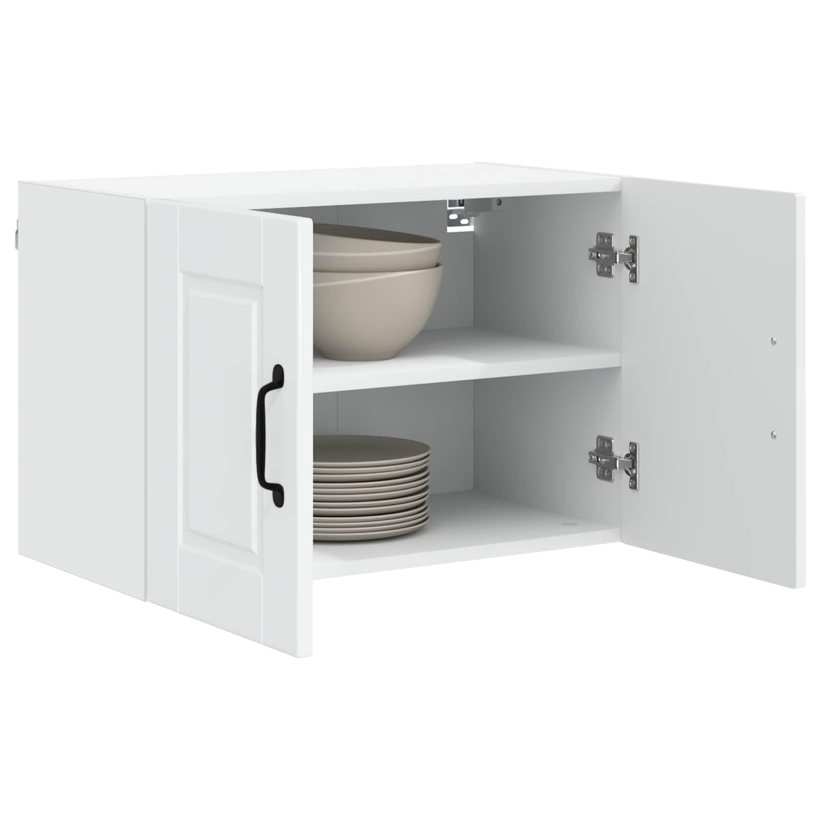 Lot de 2 Meubles Hauts de Cuisine Blanc Brillant 60x31x40 cm - Armoires Murales de Rangement en Bois d'Ingénierie pour Vaisselle et Épicerie - Élégant Placard Suspendu Moderne