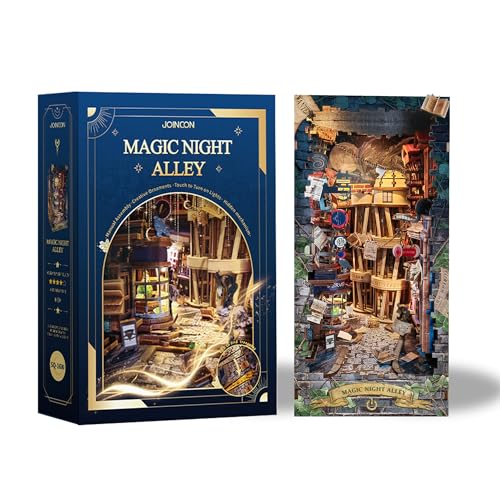 Mkitnvy Kit de bricolaje de miniaturas, casa de muñecas, callejón nocturno, rincón de lectura, con protector de polvo, para adultos y adolescentes, rompecabezas 3D de madera (callejón nocturno)