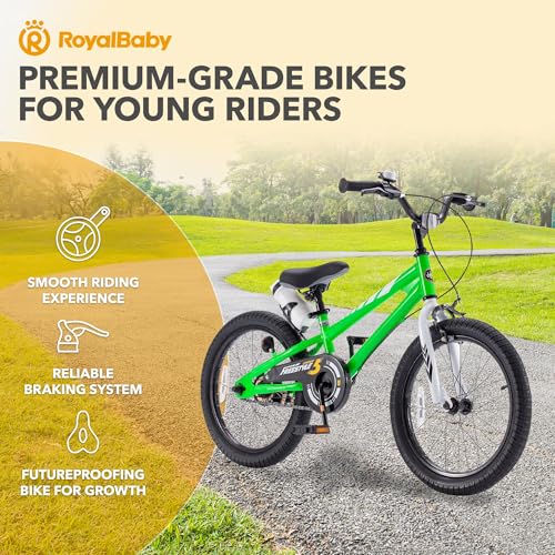 Image of RoyalBaby Bicycle for Kids Cycle for 5-8 Years Boys & Girls 18 Inch | Training Wheels | Adjustable Seat | 1 Year Warranty | Green