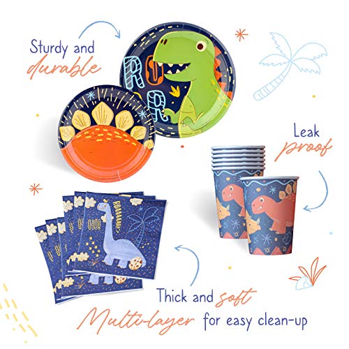 Joyful Toys Dinosaur Plates For Birthday Party 16 Guests, Set Include Large Dinner Plates, Small Dessert Plates, Cups, Dinosaur Napkins #TOP2