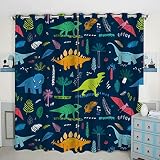 QH Window Curtain Panels Dinosaur Pattern Blackout Curtain Panels Thermal Insulated & Light Blocking