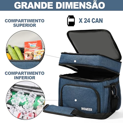 INSMEER Lancheira Bolsatérmica, Bolsa Térmica 16 Litros Para Marmita E Lanches (Azul)