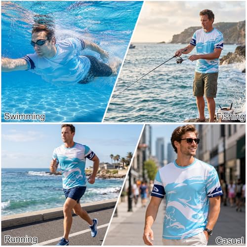 AYESY Maillot de Bain à Homme Manches Courts, UPF 50+ Protection Anti-UV T-Shirt Rashguard à Séchage Rapide Léger, élastique Lâche pour Surf Pêche Plongée Plage L – vue 7