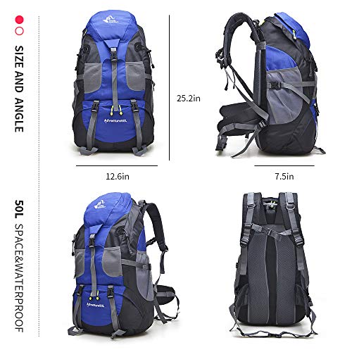 Bseash 50L Water Resistant Hiking Backpack, Lightweight Outdoor Sport Daypack Travel Bag For Camping Climbing Touring (Blue - No Shoe Compartment) #TOP1