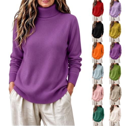 Turtleneck Sweaters for Women Casual Pullover Tops Warm Sweater Purple - image 1